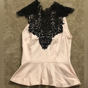 Charlotte Russe Pink and Black Lace Peplum Top